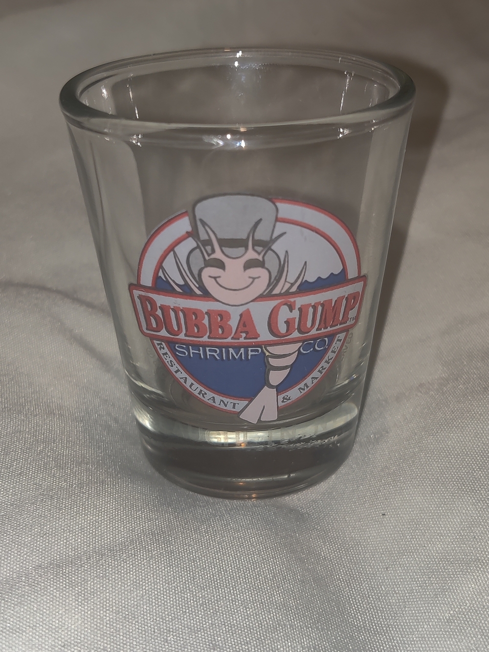 Bubba Gump Shrimp Co. Clear Glass Shot Glass - Red & Blue Logo
